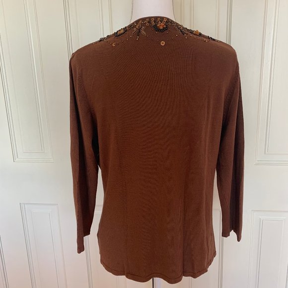 Beads & Sequins Brown Button up Sweater - Picture 2 of 4